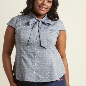Modcloth Chambray Tie Neck Top